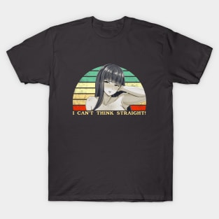 I Can't Think Straight - Lesbian Anime Pun - Retro Sunset T-Shirt